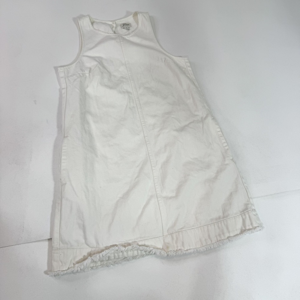 J.Crew Shift Dress‎ Womens 2 White Sleeveless Raw Frayed Hem Cotton Blend Casual